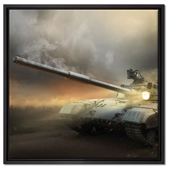 Panzer im Nebel auf Leinwandbild Quadratisch gerahmt Größe 60x60