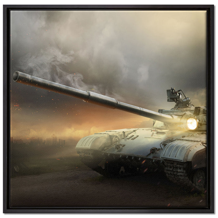 Panzer im Nebel auf Leinwandbild Quadratisch gerahmt Größe 70x70