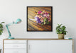 Blumenstrauß auf altem Holztisch auf Leinwandbild gerahmt Quadratisch verschiedene Größen im Wohnzimmer