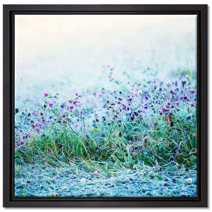 Lila Distel Feld im Retro Look auf Leinwandbild Quadratisch gerahmt Größe 40x40