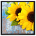 Sonnenblumen auf Holztisch auf Leinwandbild Quadratisch gerahmt Größe 60x60
