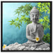 Buddha auf Steinen mit Monoi Blüte auf Leinwandbild Quadratisch gerahmt Größe 70x70
