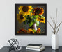 Sonnenblumen in edler Vase  auf Leinwandbild Quadratisch gerahmt mit Kirschblüten