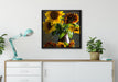 Sonnenblumen in edler Vase auf Leinwandbild gerahmt Quadratisch verschiedene Größen im Wohnzimmer