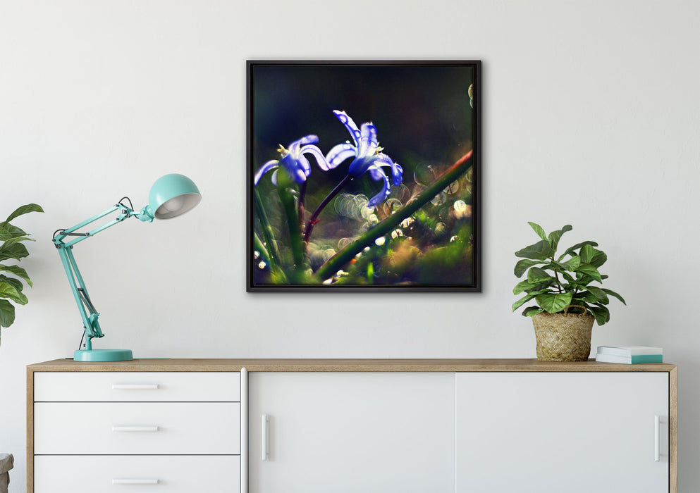 Wiesenblumen Morgen auf Leinwandbild gerahmt Quadratisch verschiedene Größen im Wohnzimmer