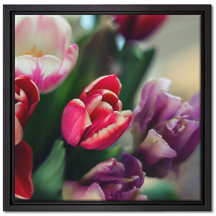 Wunderbarer Tulpenstrauß auf Leinwandbild Quadratisch gerahmt Größe 40x40