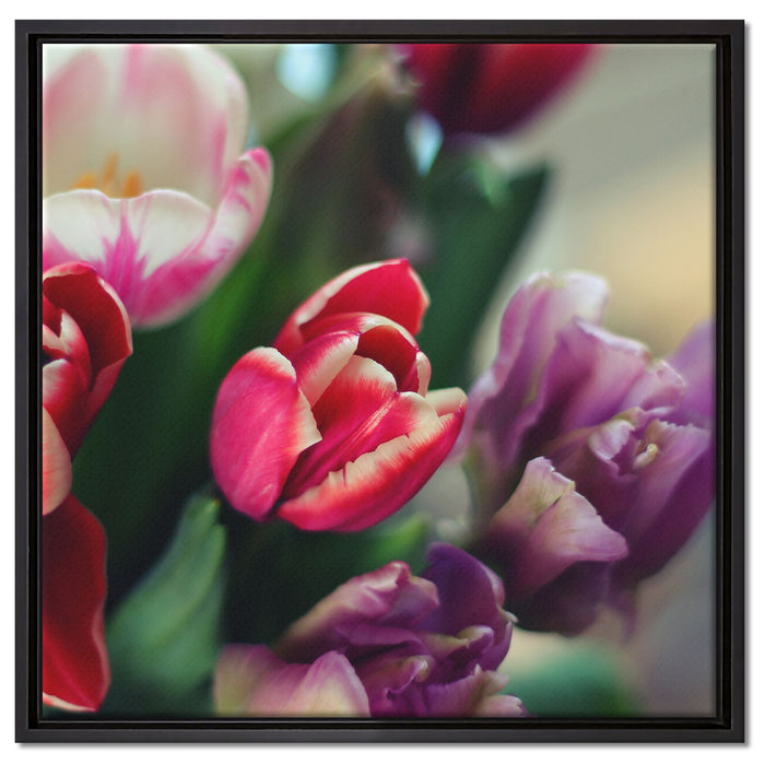 Wunderbarer Tulpenstrauß auf Leinwandbild Quadratisch gerahmt Größe 60x60