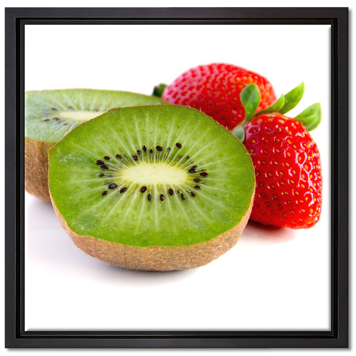 Kiwi und Erdbeeren auf Leinwandbild Quadratisch gerahmt Größe 40x40
