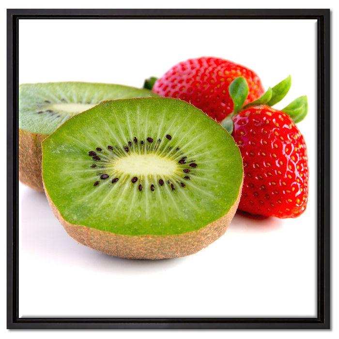 Kiwi und Erdbeeren auf Leinwandbild Quadratisch gerahmt Größe 60x60