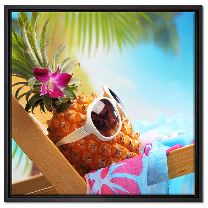 Ananas macht Urlaub auf Leinwandbild Quadratisch gerahmt Größe 60x60
