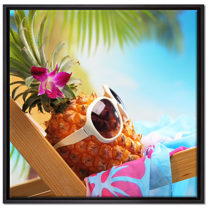 Ananas macht Urlaub auf Leinwandbild Quadratisch gerahmt Größe 70x70