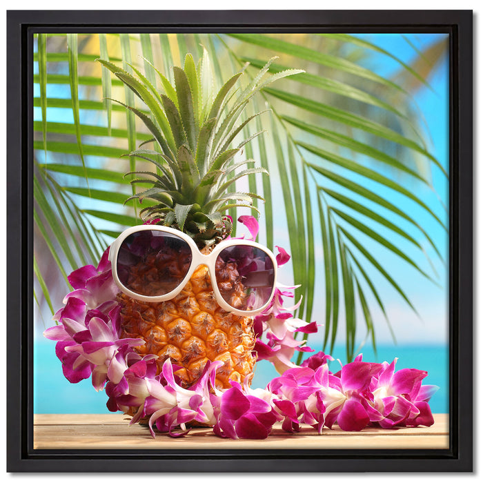 Ananas mit Sonnenbrille auf Leinwandbild Quadratisch gerahmt Größe 40x40