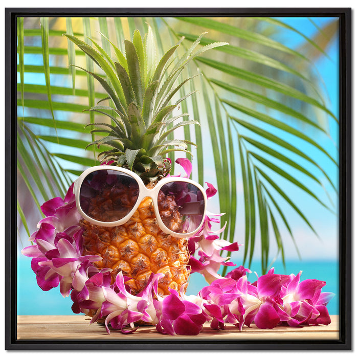 Ananas mit Sonnenbrille auf Leinwandbild Quadratisch gerahmt Größe 70x70