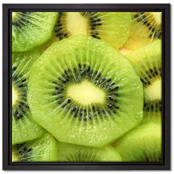 Grüne Kiwis Obstsalat auf Leinwandbild Quadratisch gerahmt Größe 40x40