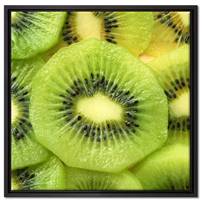 Grüne Kiwis Obstsalat auf Leinwandbild Quadratisch gerahmt Größe 60x60