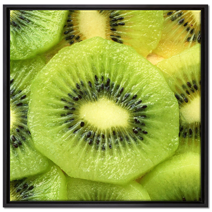 Grüne Kiwis Obstsalat auf Leinwandbild Quadratisch gerahmt Größe 70x70