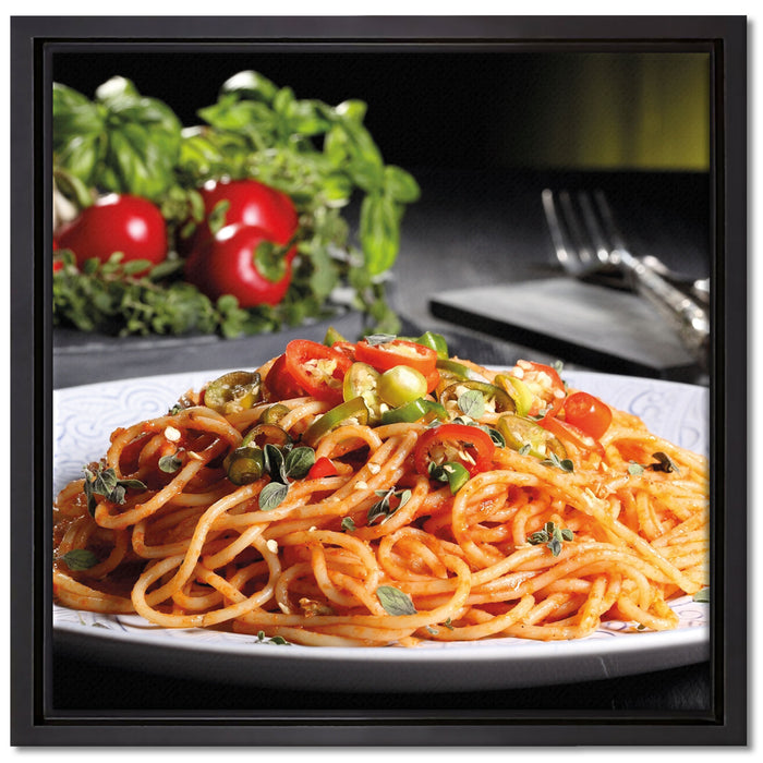 Leckere Spaghetti Italia auf Leinwandbild Quadratisch gerahmt Größe 40x40