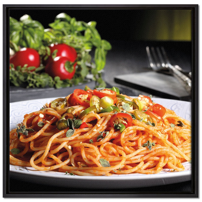 Leckere Spaghetti Italia auf Leinwandbild Quadratisch gerahmt Größe 70x70