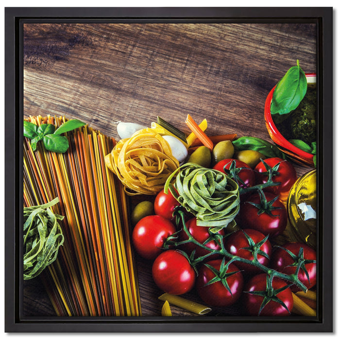 Pasta Italia mit Tomaten auf Leinwandbild Quadratisch gerahmt Größe 40x40
