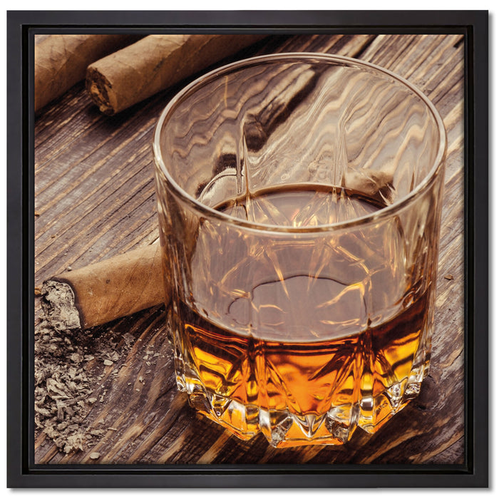 Whiskey und Zigarren auf Leinwandbild Quadratisch gerahmt Größe 40x40
