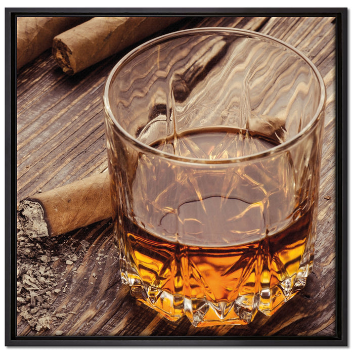 Whiskey und Zigarren auf Leinwandbild Quadratisch gerahmt Größe 70x70