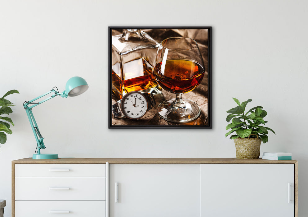 Man Things Whiskey auf Leinwandbild gerahmt Quadratisch verschiedene Größen im Wohnzimmer