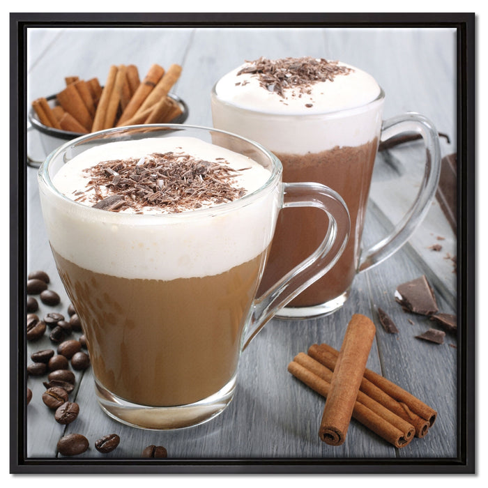 Schokolade und Kaffee auf Leinwandbild Quadratisch gerahmt Größe 60x60