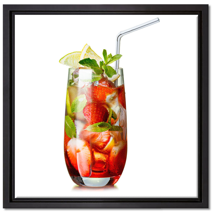Erdbeercocktail auf Leinwandbild Quadratisch gerahmt Größe 40x40