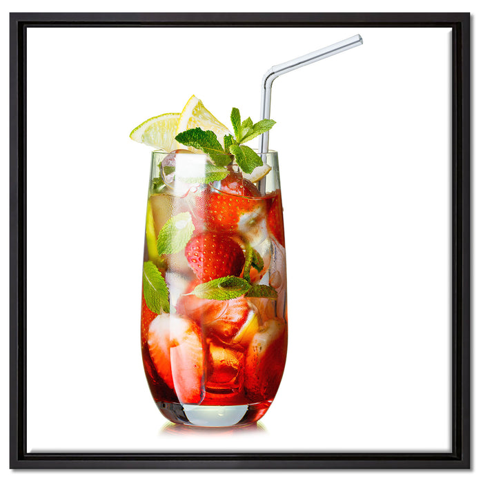 Erdbeercocktail auf Leinwandbild Quadratisch gerahmt Größe 60x60
