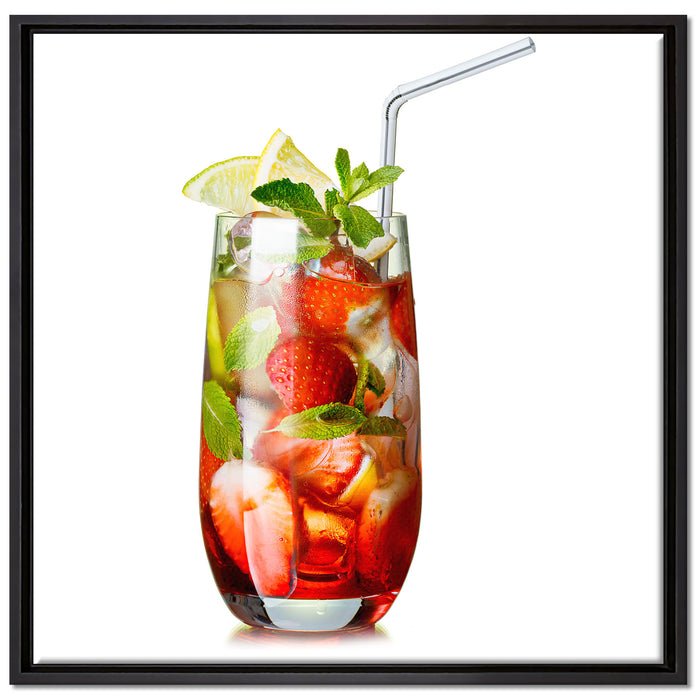 Erdbeercocktail auf Leinwandbild Quadratisch gerahmt Größe 70x70