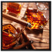 Edler Whiskey mit Zigarre auf Leinwandbild Quadratisch gerahmt Größe 70x70