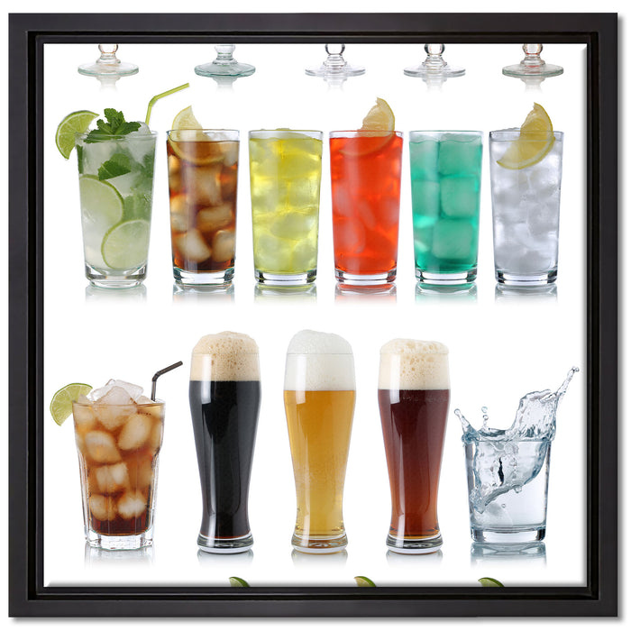 Cocktails Long Drinks und Bier auf Leinwandbild Quadratisch gerahmt Größe 40x40
