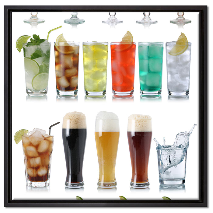 Cocktails Long Drinks und Bier auf Leinwandbild Quadratisch gerahmt Größe 60x60