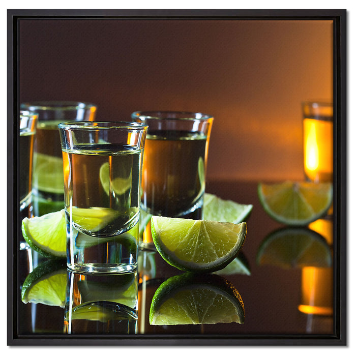 Tequila mit Limetten auf Leinwandbild Quadratisch gerahmt Größe 60x60