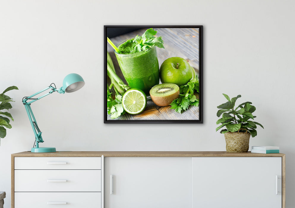 BIO Smoothie Apfel Limette Kiwi auf Leinwandbild gerahmt Quadratisch verschiedene Größen im Wohnzimmer