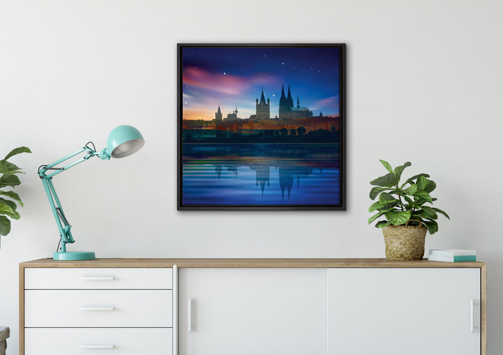 Polarlichter Skyline Köln auf Leinwandbild gerahmt Quadratisch verschiedene Größen im Wohnzimmer