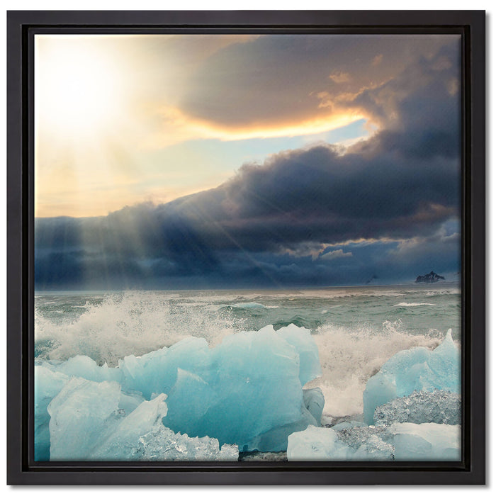 Blaues Polareis im Sonnenschein auf Leinwandbild Quadratisch gerahmt Größe 40x40