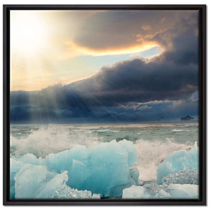 Blaues Polareis im Sonnenschein auf Leinwandbild Quadratisch gerahmt Größe 70x70