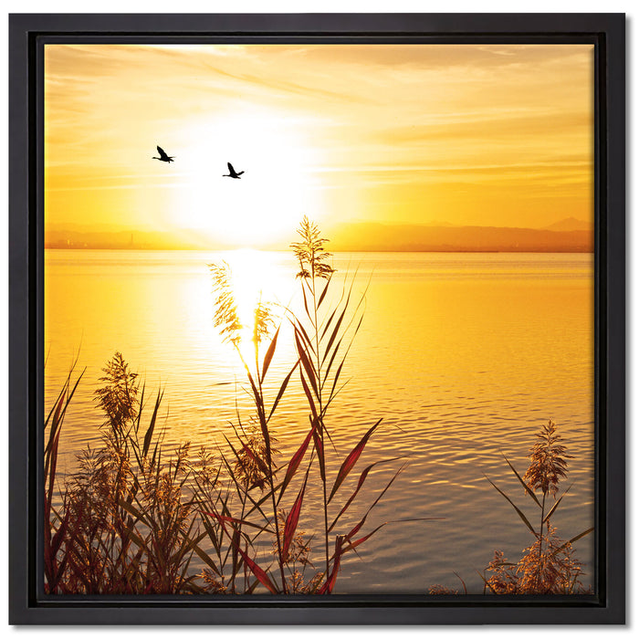 Sonnenuntergang am See auf Leinwandbild Quadratisch gerahmt Größe 40x40