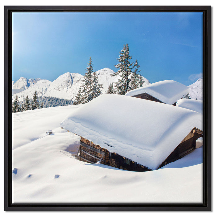 Berghütten in den Alpen auf Leinwandbild Quadratisch gerahmt Größe 60x60