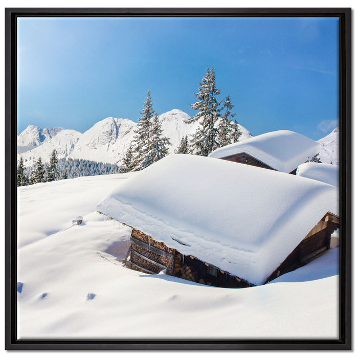Berghütten in den Alpen auf Leinwandbild Quadratisch gerahmt Größe 70x70