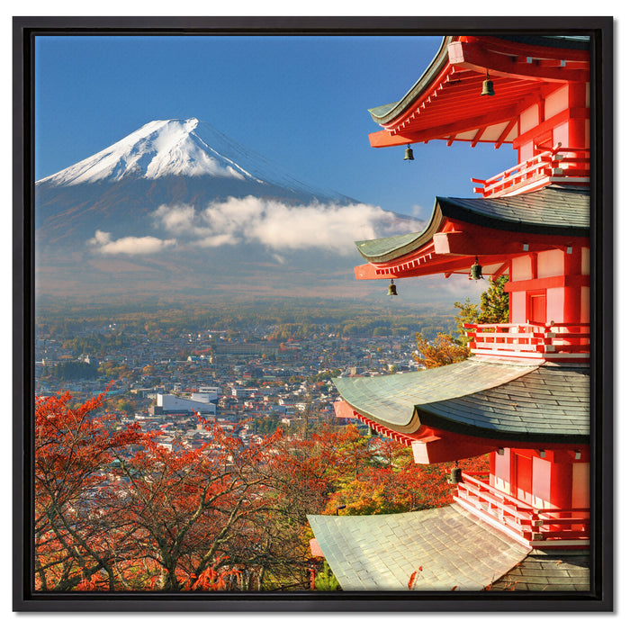 Tempel am Fudschijama Japan auf Leinwandbild Quadratisch gerahmt Größe 60x60