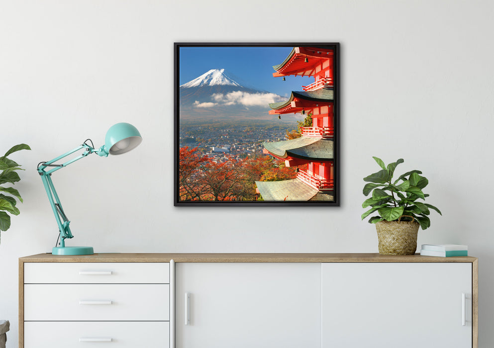 Tempel am Fudschijama Japan auf Leinwandbild gerahmt Quadratisch verschiedene Größen im Wohnzimmer