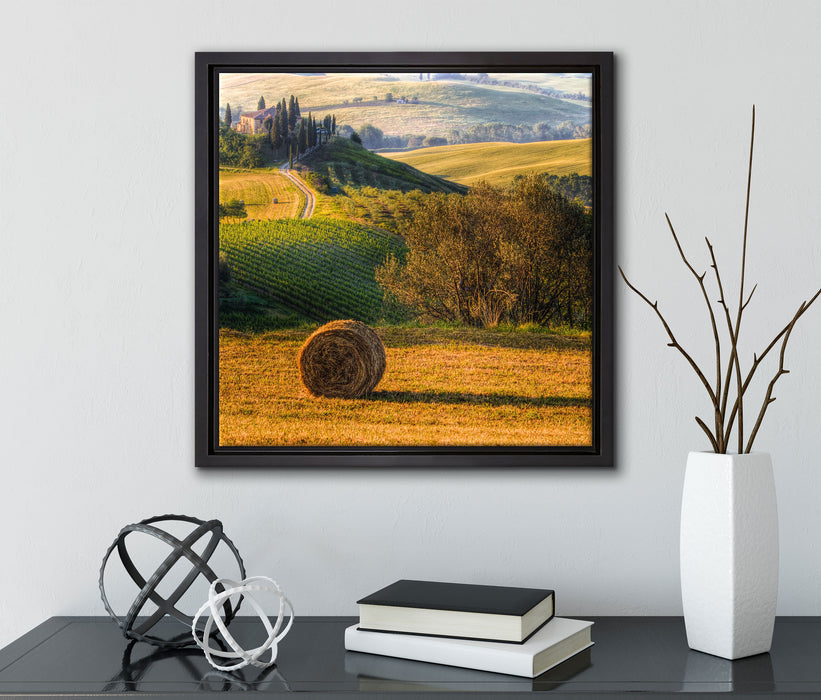 Italienische Toskana Landschaft  auf Leinwandbild Quadratisch gerahmt mit Kirschblüten