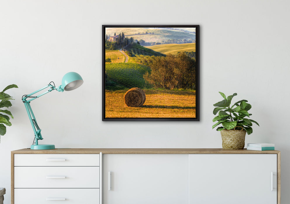 Italienische Toskana Landschaft auf Leinwandbild gerahmt Quadratisch verschiedene Größen im Wohnzimmer