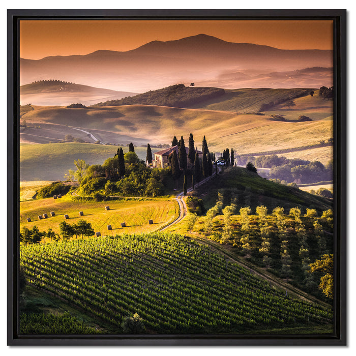 Wunderschöne Toskana Landschaft auf Leinwandbild Quadratisch gerahmt Größe 60x60
