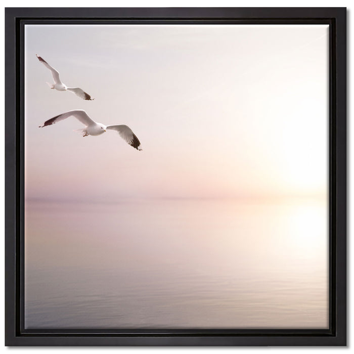 Möwen am Meer bei Sonnenaufgang auf Leinwandbild Quadratisch gerahmt Größe 40x40