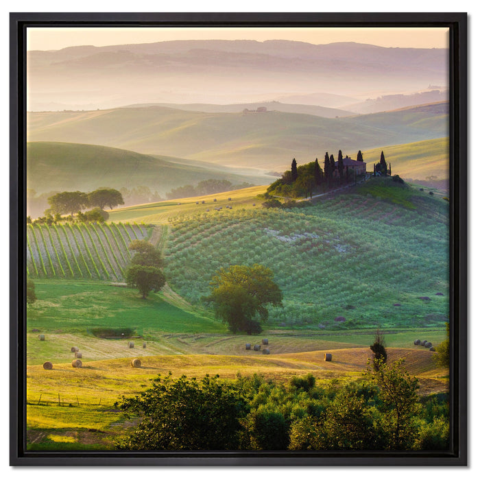 Toskana Landschaft auf Leinwandbild Quadratisch gerahmt Größe 60x60