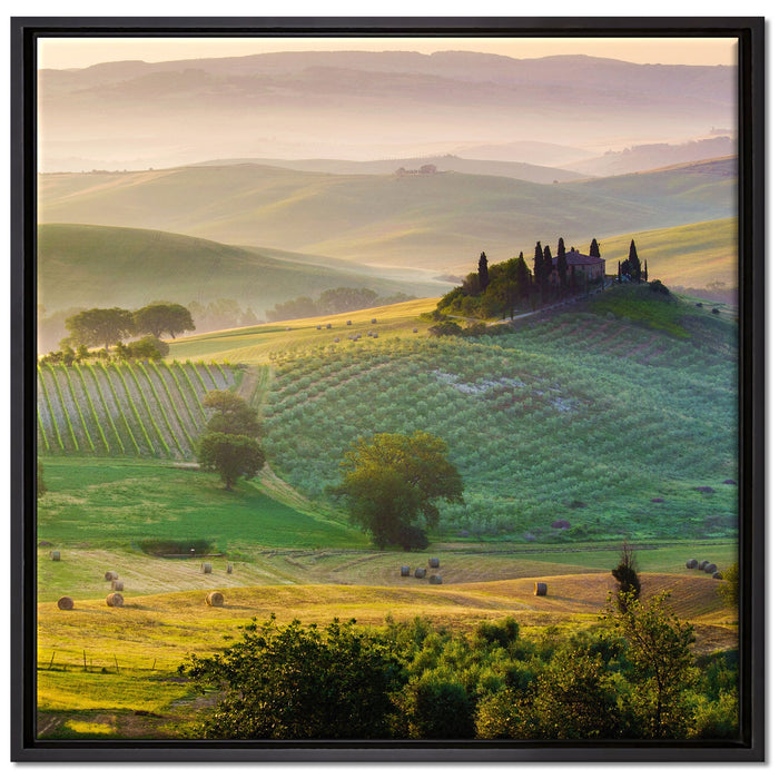 Toskana Landschaft auf Leinwandbild Quadratisch gerahmt Größe 70x70