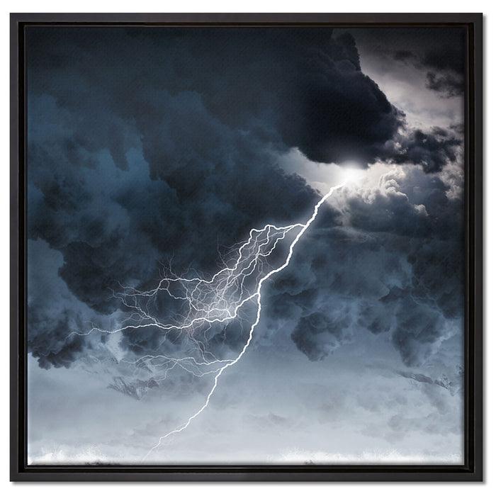 Blitz am Himmel auf Leinwandbild Quadratisch gerahmt Größe 60x60
